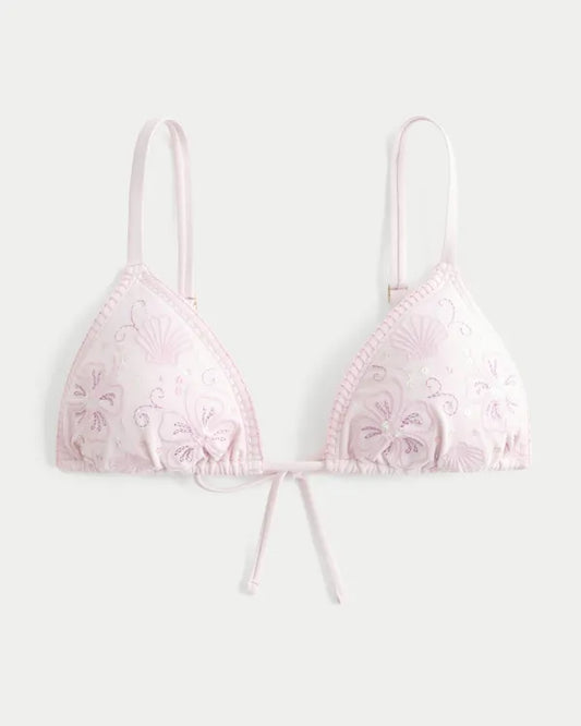 Embellished Stitch Over-the-Shoulder Triangle Bikini Top