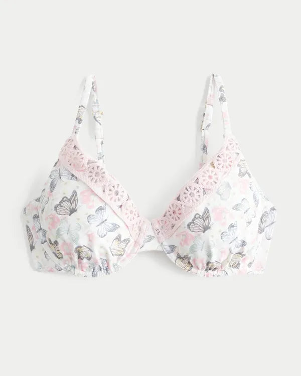 Curvy Crochet-Style Trim Underwire Bikini Top