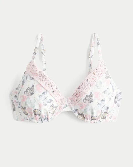 Curvy Crochet-Style Trim Underwire Bikini Top