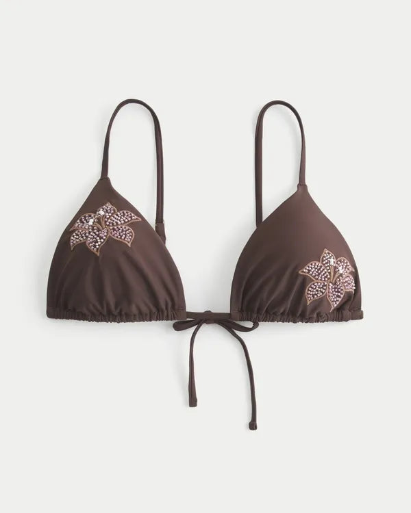 Embellished Over-the-Shoulder Triangle Bikini Top