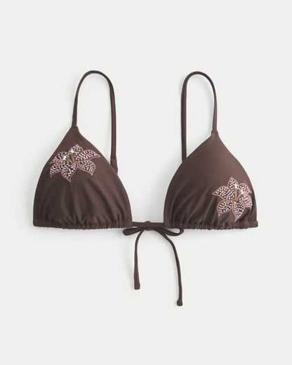Embellished Over-the-Shoulder Triangle Bikini Top