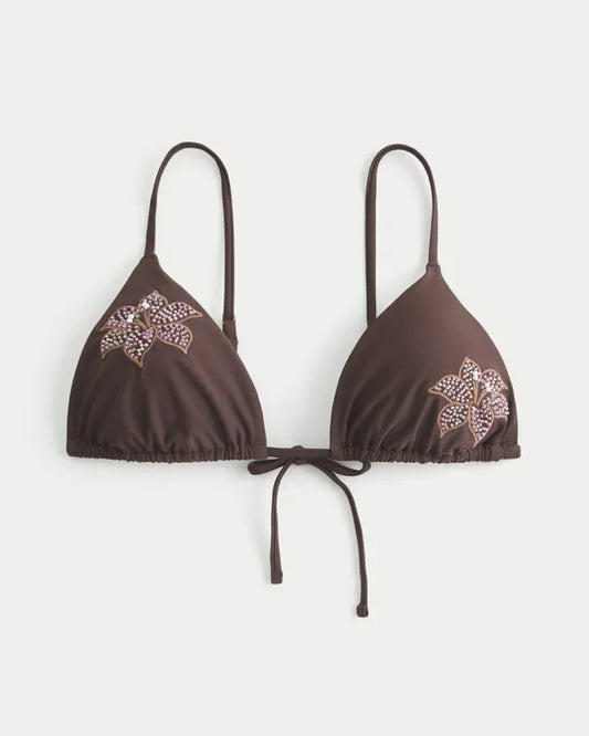 Embellished Over-the-Shoulder Triangle Bikini Top
