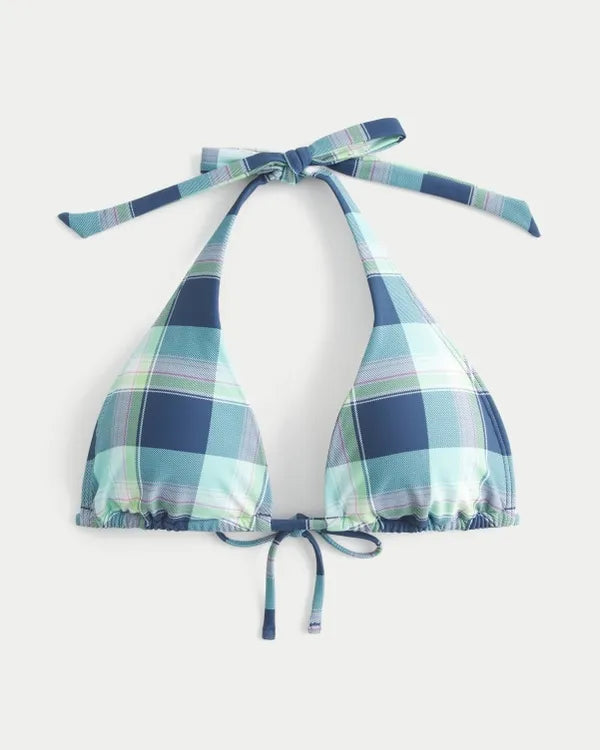 Plaid Halter Triangle Bikini