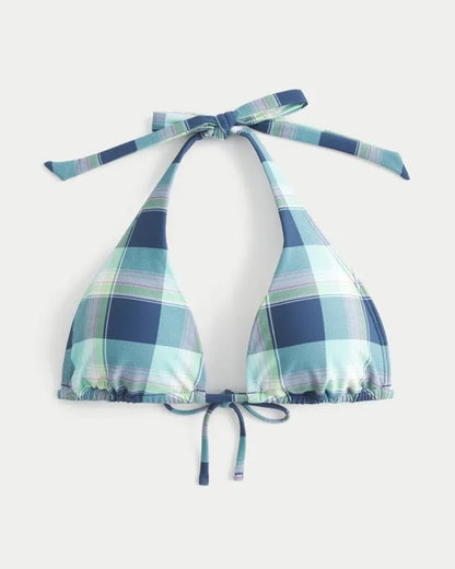 Plaid Halter Triangle Bikini