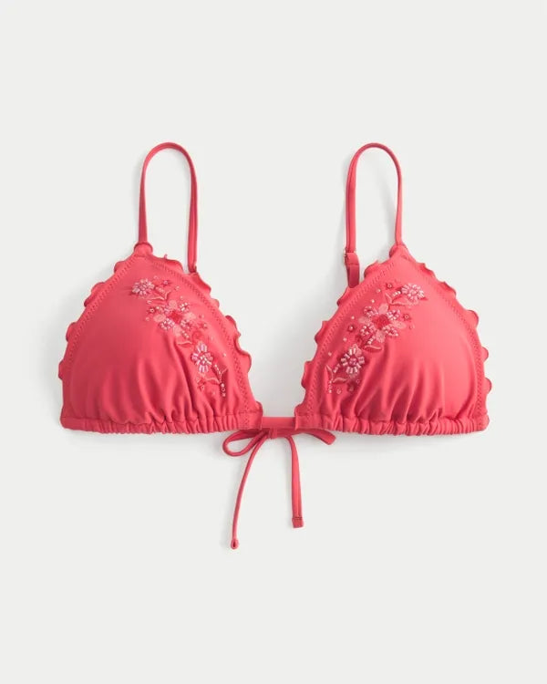 Embellished Lettuce Edge Triangle Bikini Top