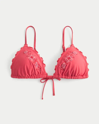 Embellished Lettuce Edge Triangle Bikini Top