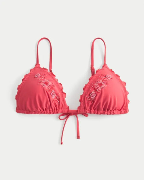 Embellished Lettuce Edge Triangle Bikini Top