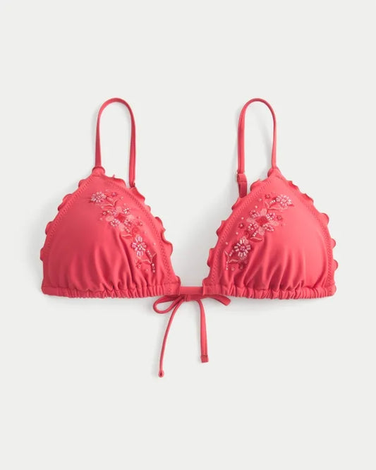 Embellished Lettuce Edge Triangle Bikini Top