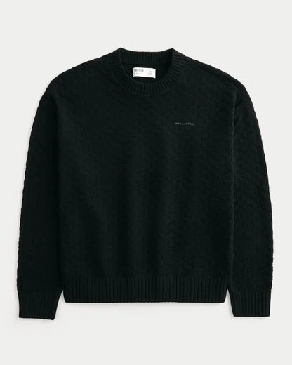 Boxy Textural Logo Crew Sweater