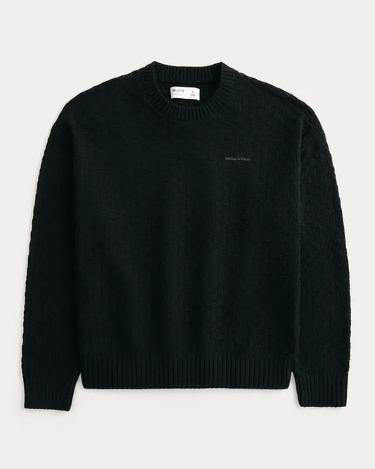 Boxy Textural Logo Crew Sweater