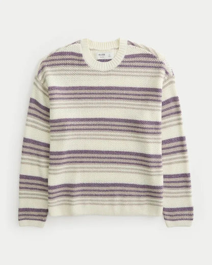 Boxy Textural Stripe Crew Sweater
