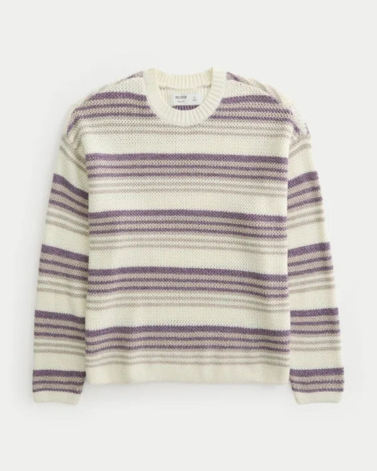 Boxy Textural Stripe Crew Sweater