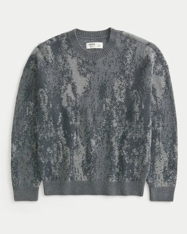 Boxy Pattern Crew Sweater