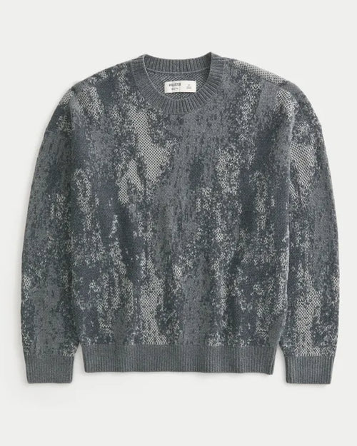 Boxy Pattern Crew Sweater