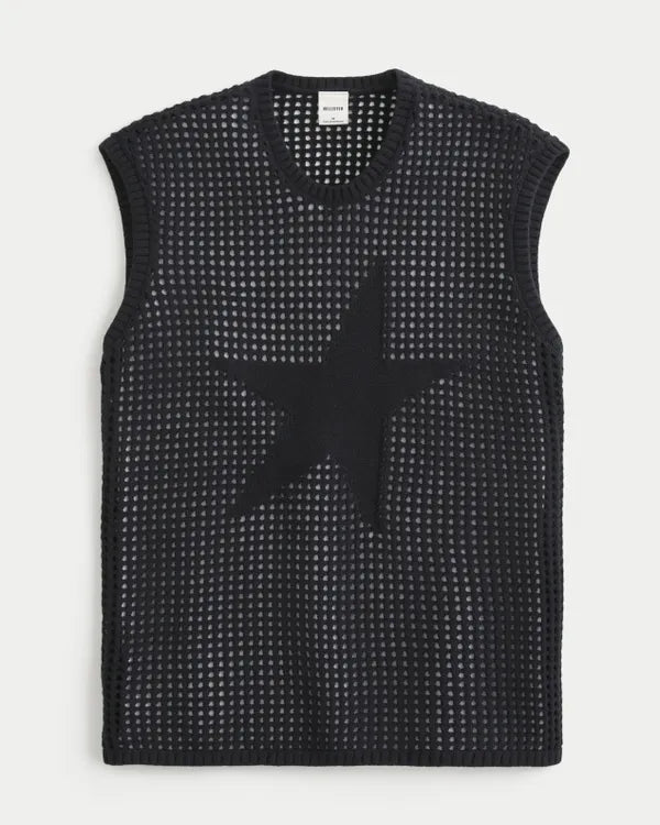 Crochet-Style Star Graphic Sweater Tank