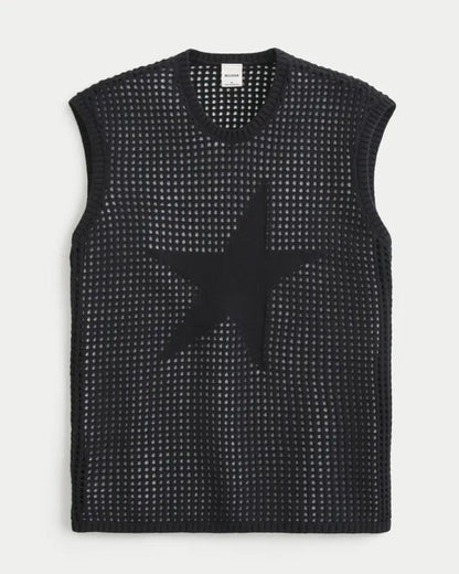 Crochet-Style Star Graphic Sweater Tank