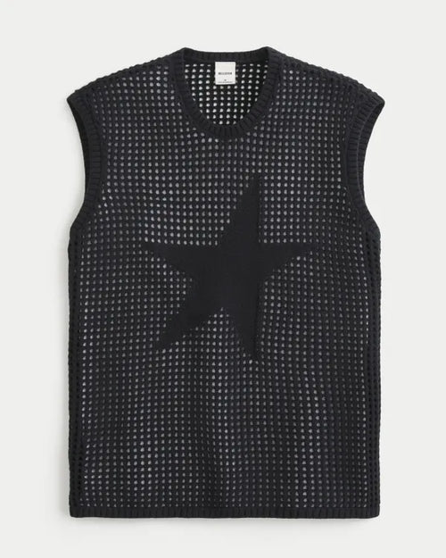 Crochet-Style Star Graphic Sweater Tank