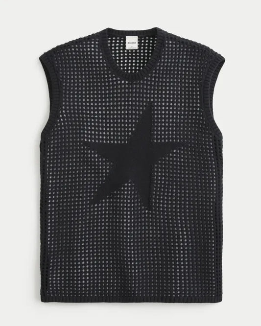 Crochet-Style Star Graphic Sweater Tank