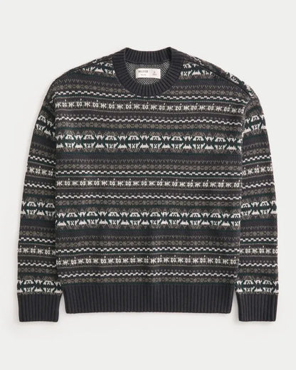Boxy Pattern Crew Sweater