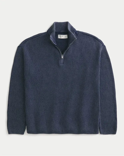 Boxy Heavyweight Washed Quarter-Zip Sweater