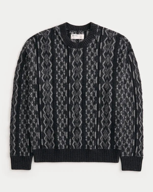 Boxy Pattern Crew Sweater