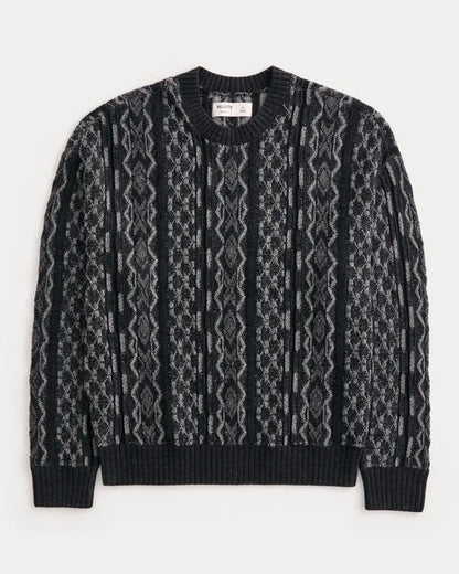 Boxy Pattern Crew Sweater