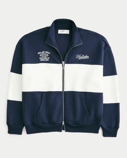 Boxy Zip-Up Logo Sweatshirt