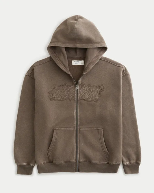 Boxy Zip-Up Graphic Hoodie