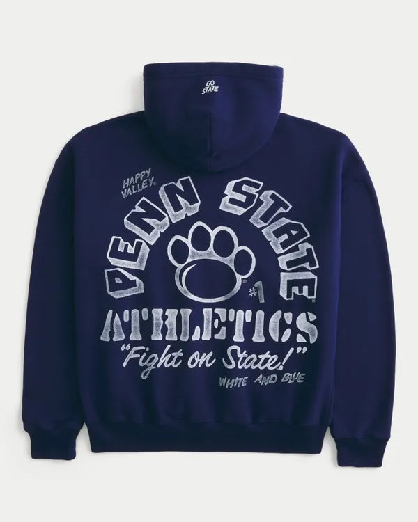 Boxy Zip-Up Penn State University Nittany Lions Graphic Hoodie