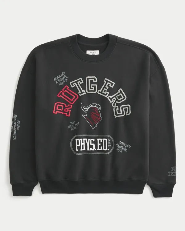 Boxy Rutgers University Scarlet Knights Graphic Crew Sweatshirt