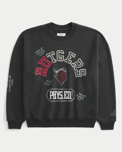 Boxy Rutgers University Scarlet Knights Graphic Crew Sweatshirt