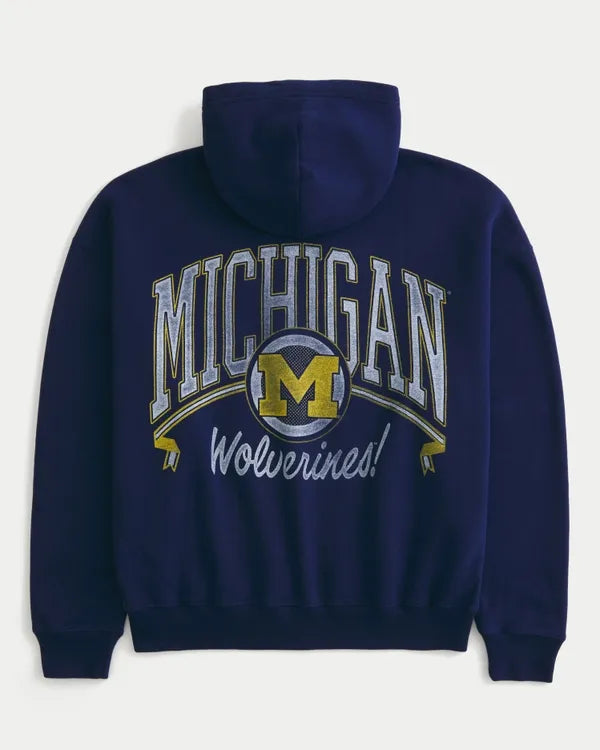 Boxy Zip-Up University of Michigan Wolverines Graphic Hoodie