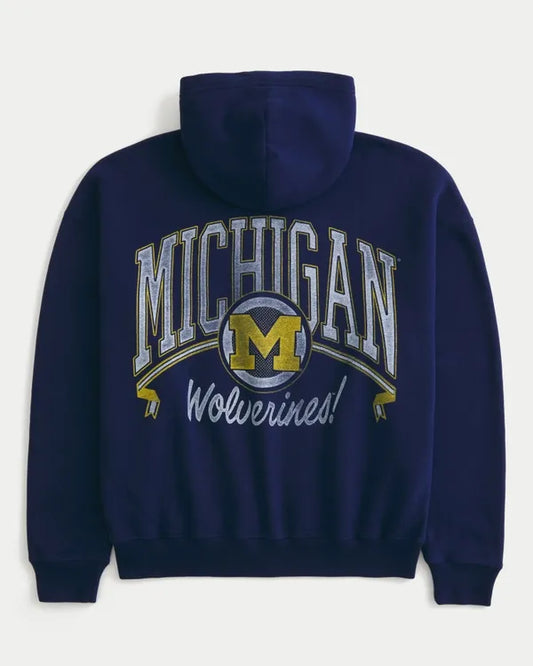 Boxy Zip-Up University of Michigan Wolverines Graphic Hoodie