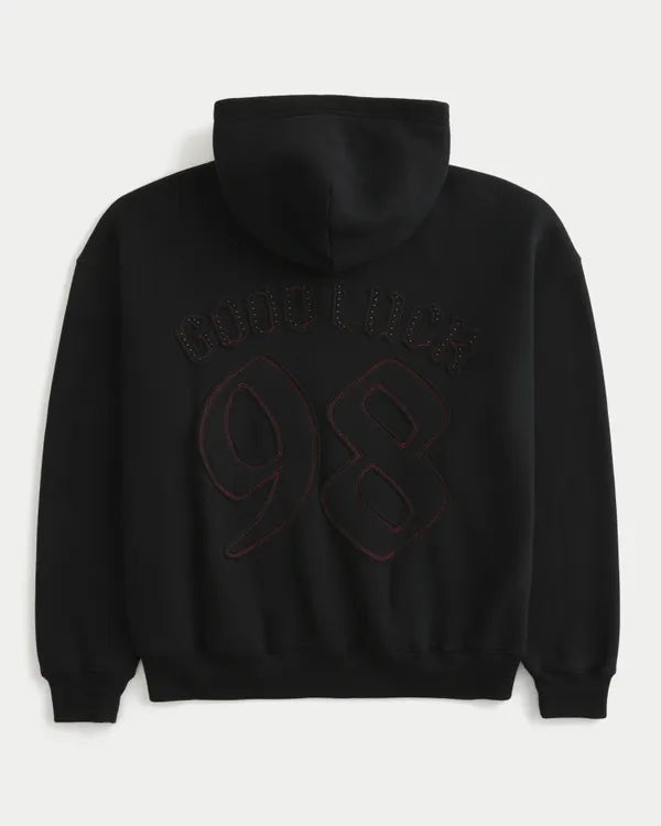 Boxy Zip-Up Good Luck Graphic Hoodie