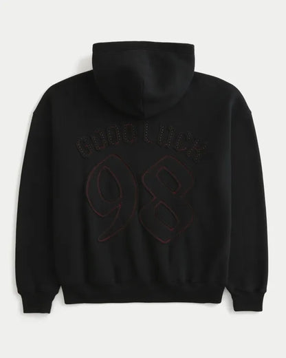 Boxy Zip-Up Good Luck Graphic Hoodie