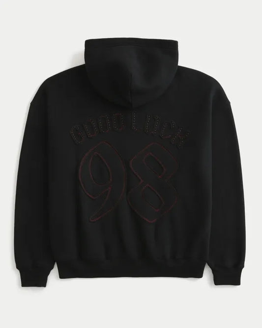 Boxy Zip-Up Good Luck Graphic Hoodie