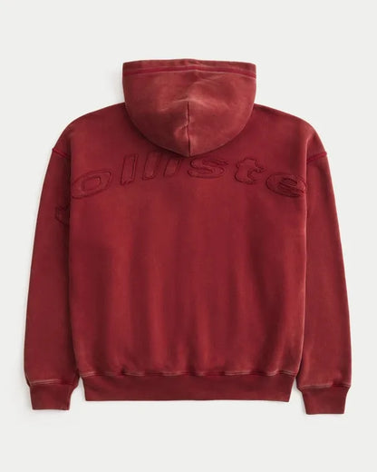 Boxy Washed Zip-Up Logo Graphic Hoodie