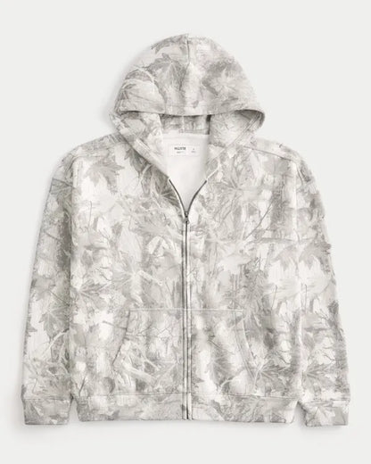 Boxy Camo Zip-Up Hoodie