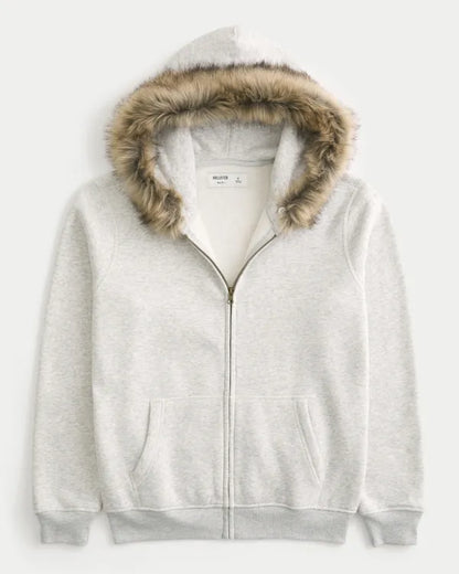 Hollister Feel Good Faux Fur Trim Zip-Up Hoodie