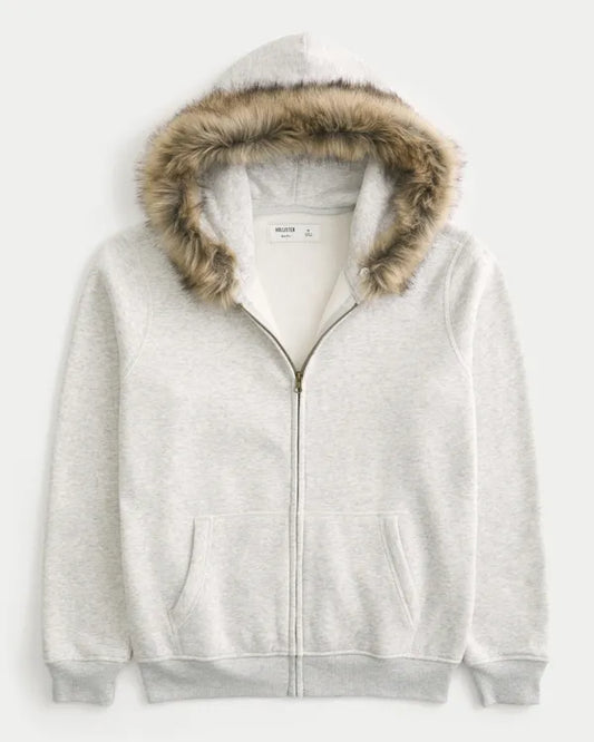 Hollister Feel Good Faux Fur Trim Zip-Up Hoodie