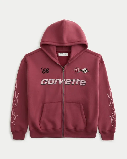 Boxy Zip-Up Corvette Graphic Hoodie