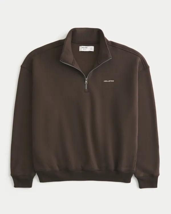 Hollister Feel Good Boxy Quarter-Zip Logo Sweatshirt