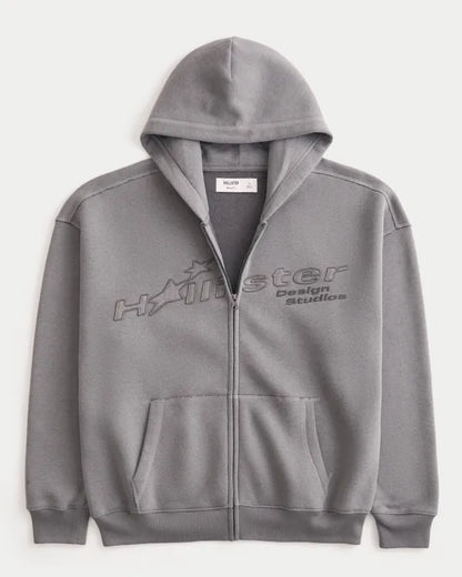 Boxy Zip-Up Logo Graphic Hoodie