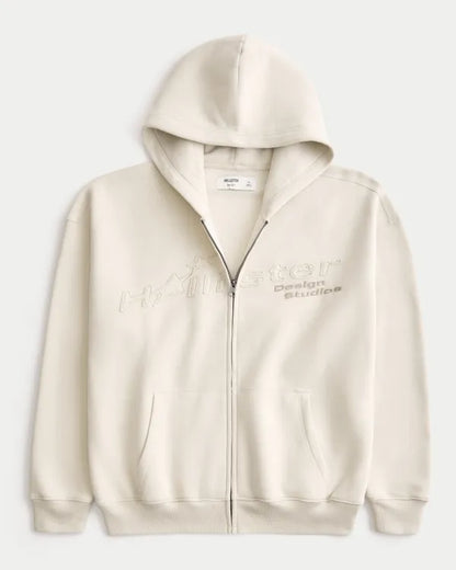 Boxy Zip-Up Logo Graphic Hoodie