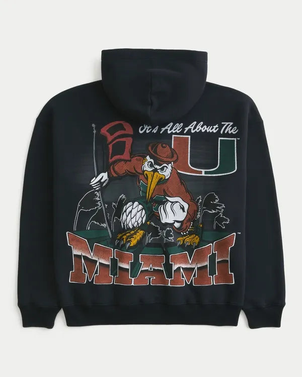 Boxy Zip-Up University of Miami Hurricanes Graphic Hoodie