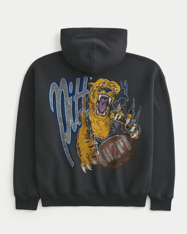 Boxy Zip-Up University of Pittsburgh Panthers Graphic Hoodie