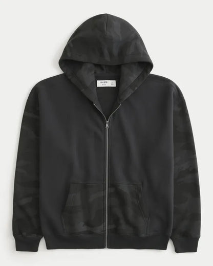 Boxy Camo Zip-Up Hoodie