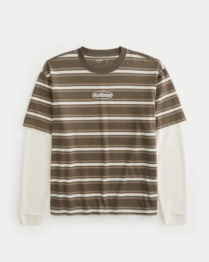 Boxy Layered 2-in-1 Microthermal Crew T-Shirt