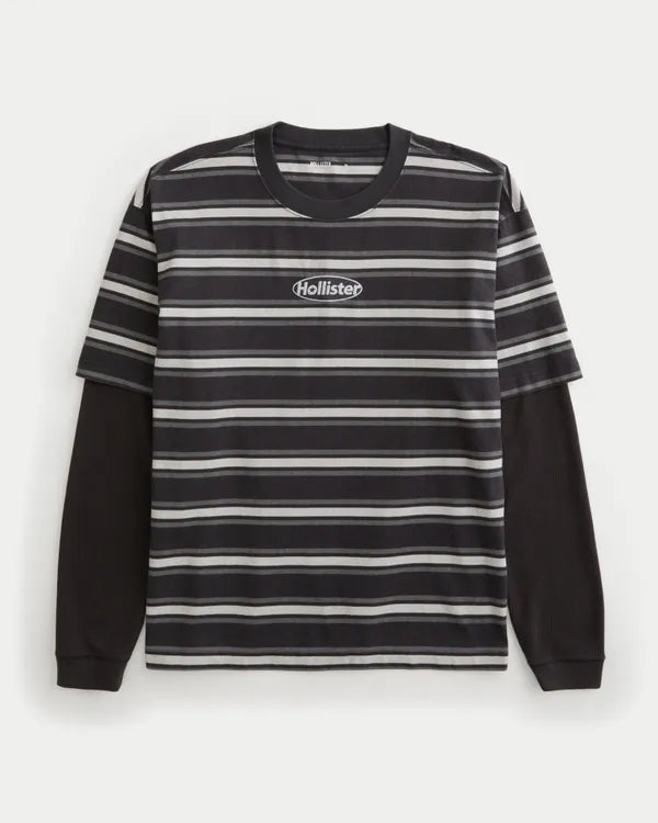 Boxy Layered 2-in-1 Microthermal Crew T-Shirt