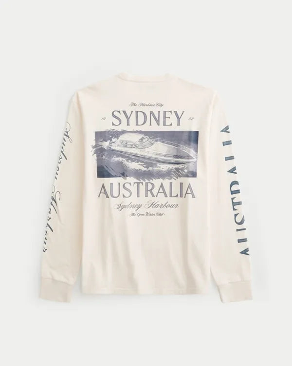 Relaxed Cotton Long-Sleeve Sydney Graphic Tee